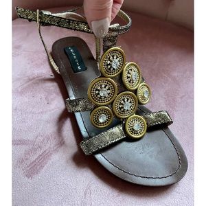 New Flat Celeste Rhinestones Crystals Sandals 8